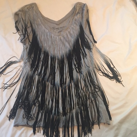 DKNY French front gray black shorts sleeve top size large - Picture 1 of 2